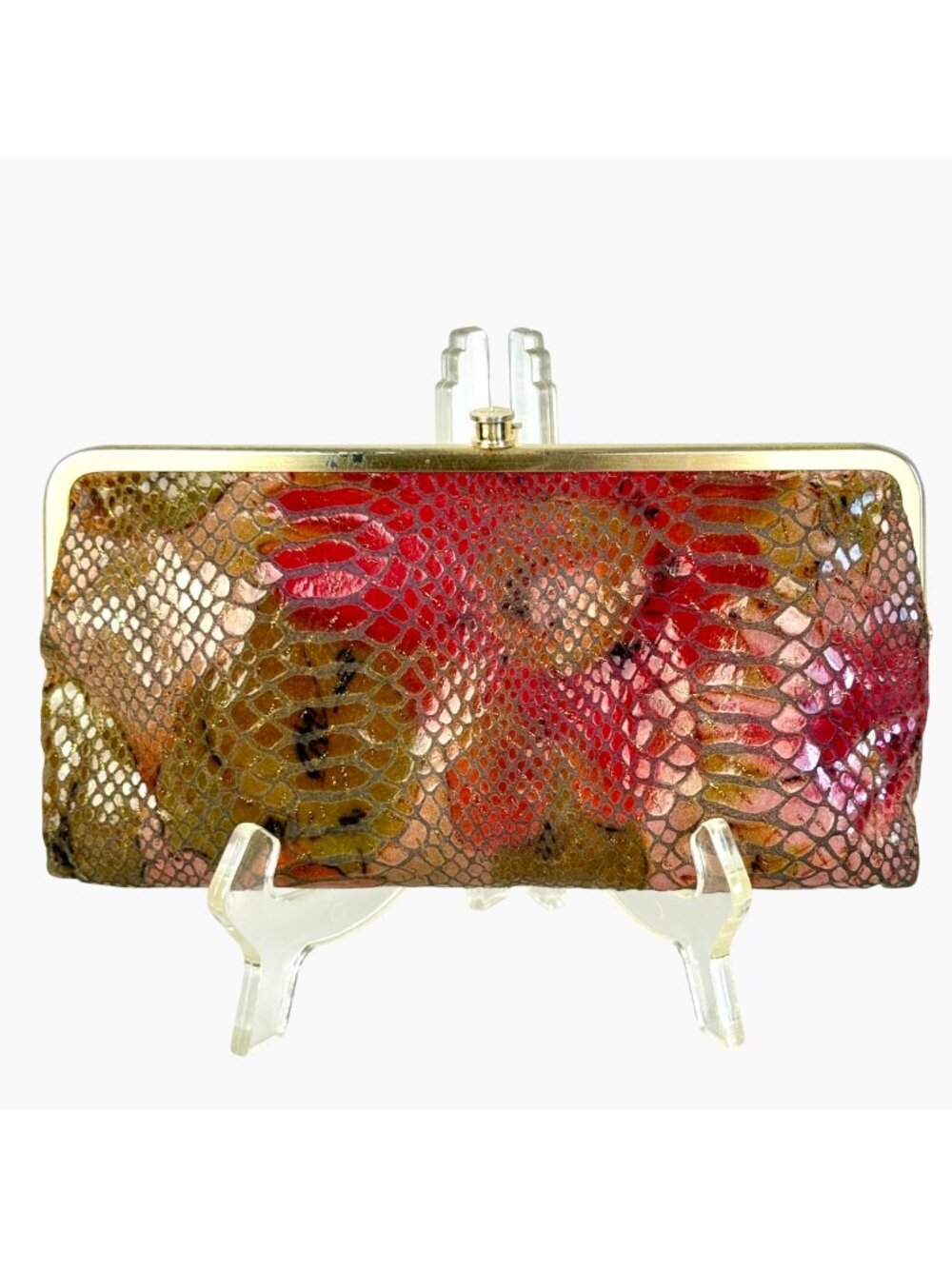 Vintage HOBO Lauren Multi-Color Sparkle Snakeskin Kiss-lock Clutch Wallet VGUC